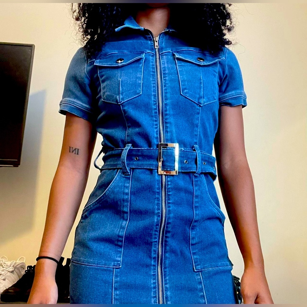Missguided Denim Zipper Dress